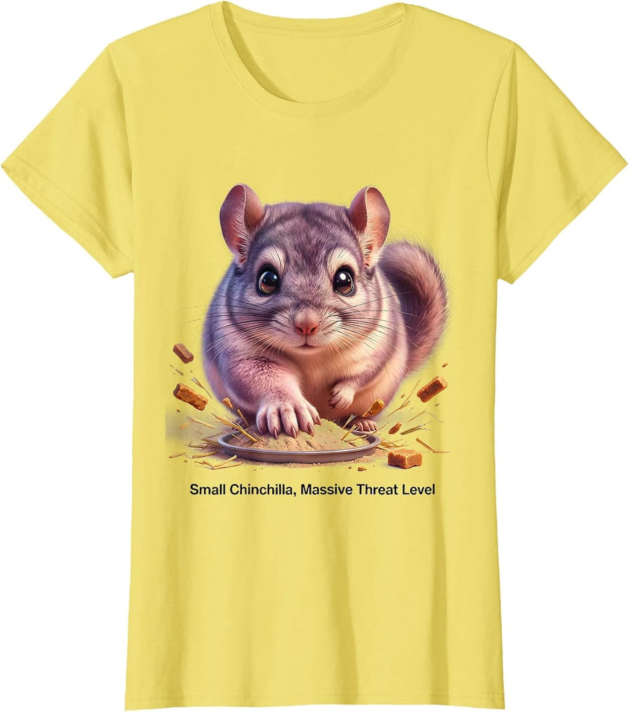 Women's Small Chinchilla Massive Threat Level Cute Kawaii Chinchilla T-Shirt - Lemon Yellow
