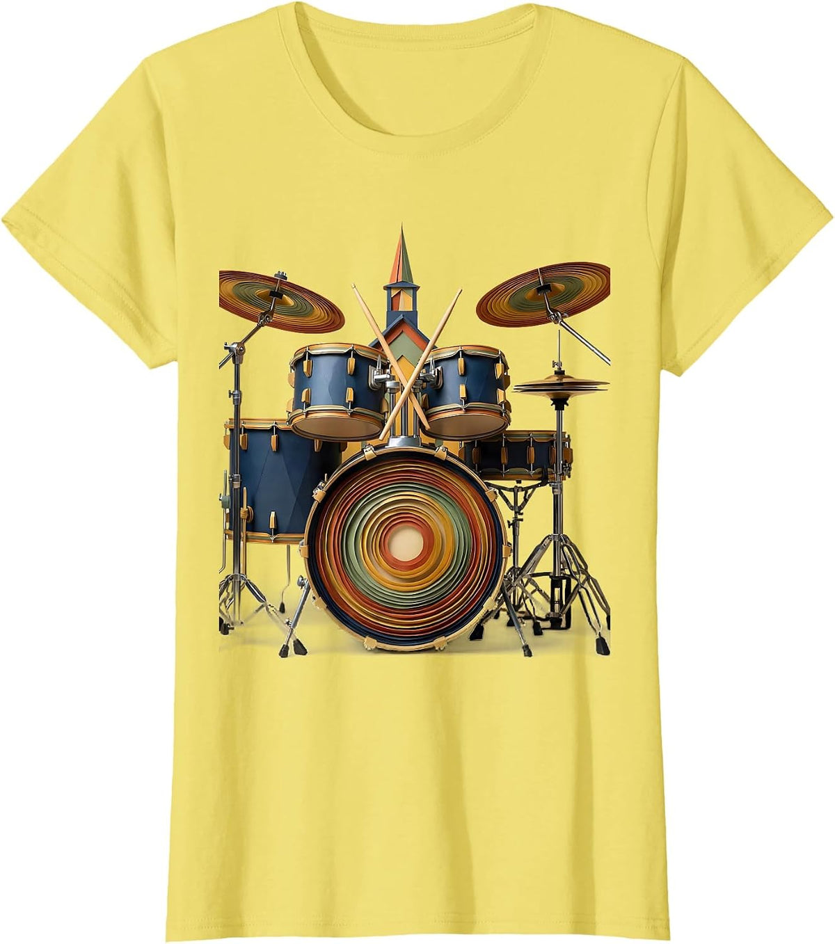 Women's Compact Drum Kit Church Worship Musician Faith Statement T-Shirt - Lemon Yellow
