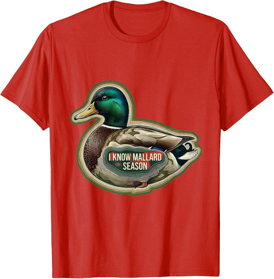 Men's I Know Mallard Season Topographic Contour Hunting Gift T-Shirt - Red