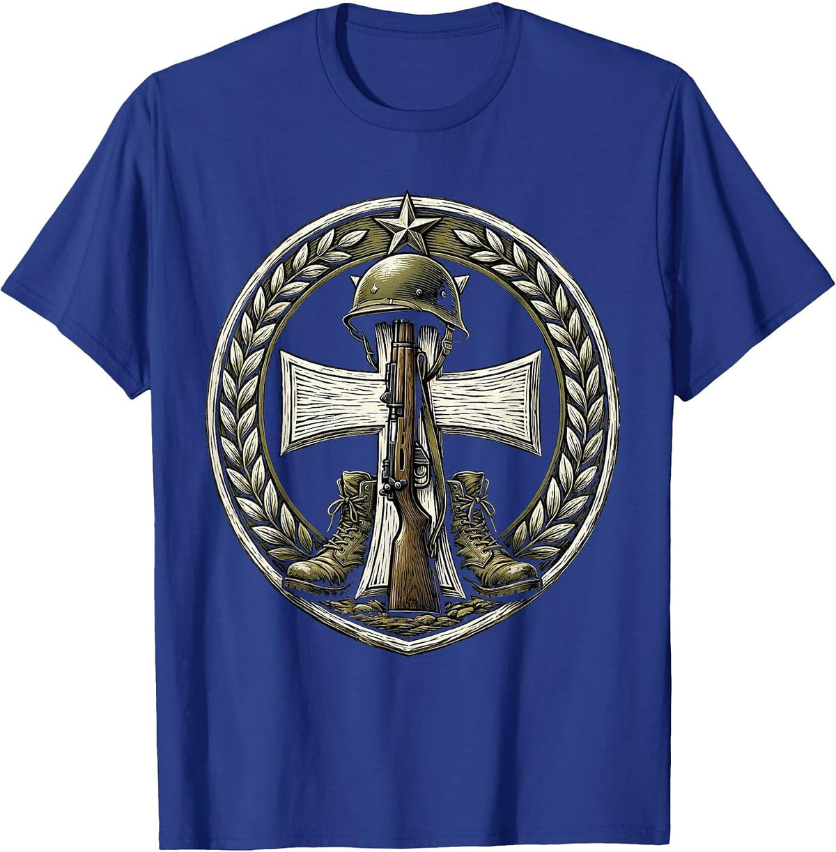 Proud Army Mom Soldier Helmet Memorial Graphic T-Shirt - Royal Blue