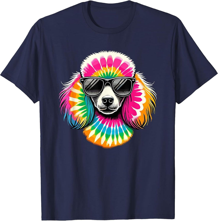 Tie Dye Art Sunglasses Poodle Dog Toy Poodles T-Shirt - Navy Blue