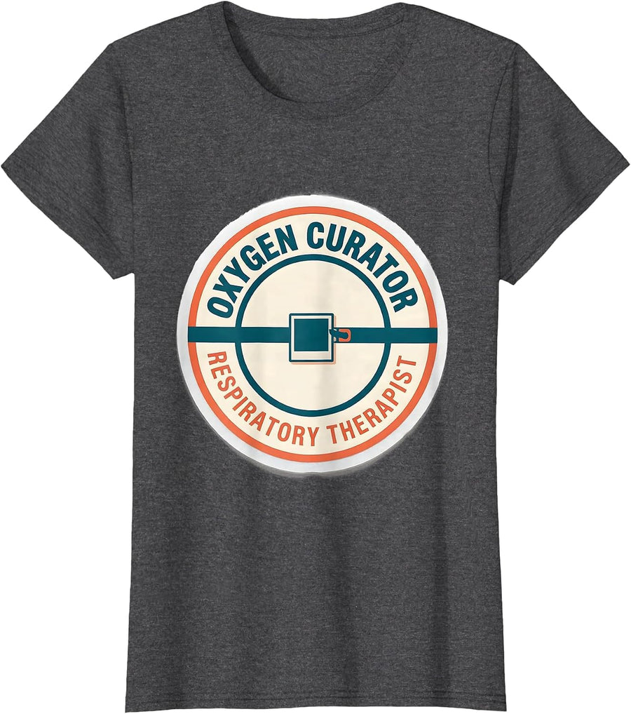 Women's Oxygen Curator Respiratory Therapist Sticker Style T-Shirt - Dark Heather Grey