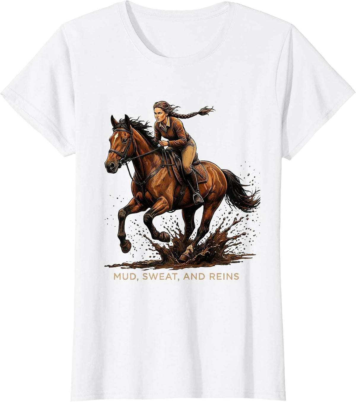 Mud Sweat and Reins Equestrian Women Design T-Shirt - White