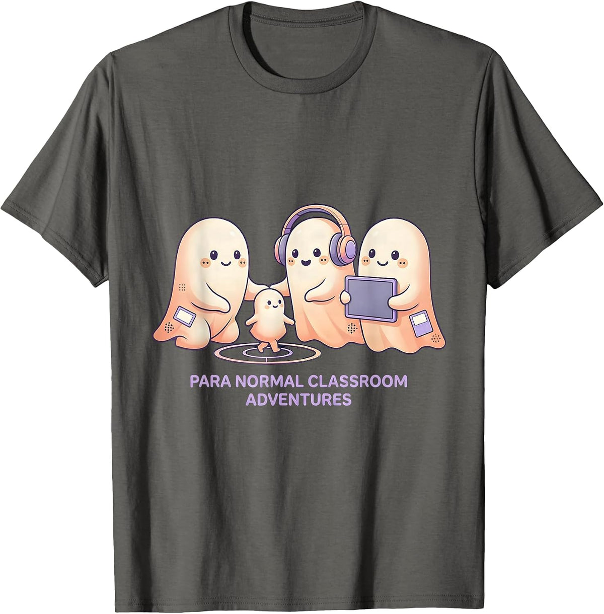Para Normal Classroom Adventures Cute Kawaii Ghost T-Shirt - Asphalt Grey
