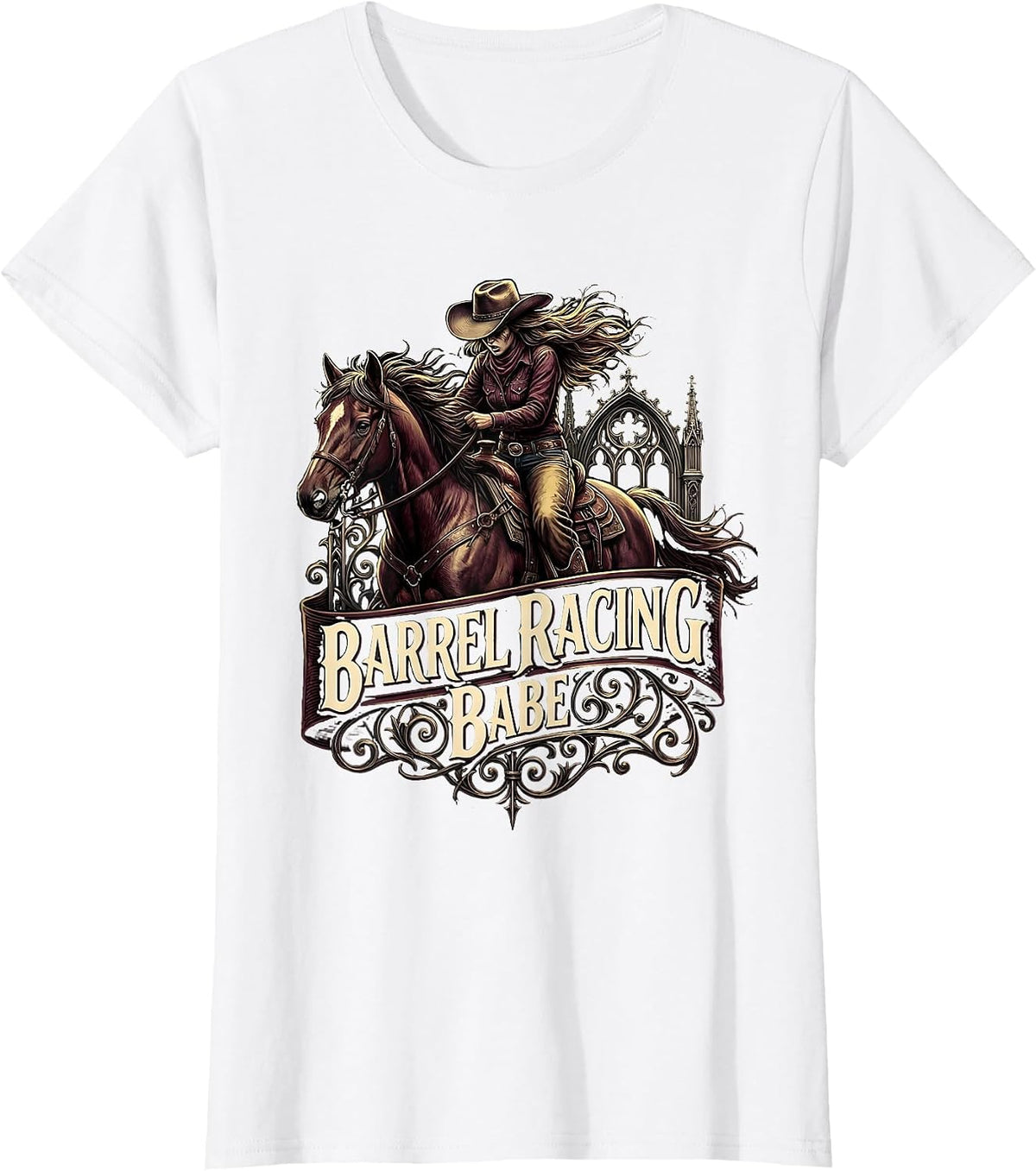 Barrel Racing Babe Cowboy Rodeo Design T-Shirt - White