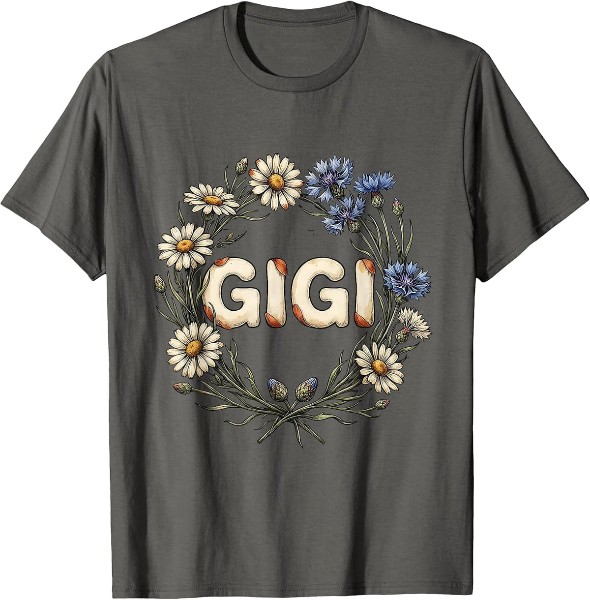 Men's Gigi Vintage Floral Positivity Wildflower Mom Gift T-Shirt - Asphalt Grey