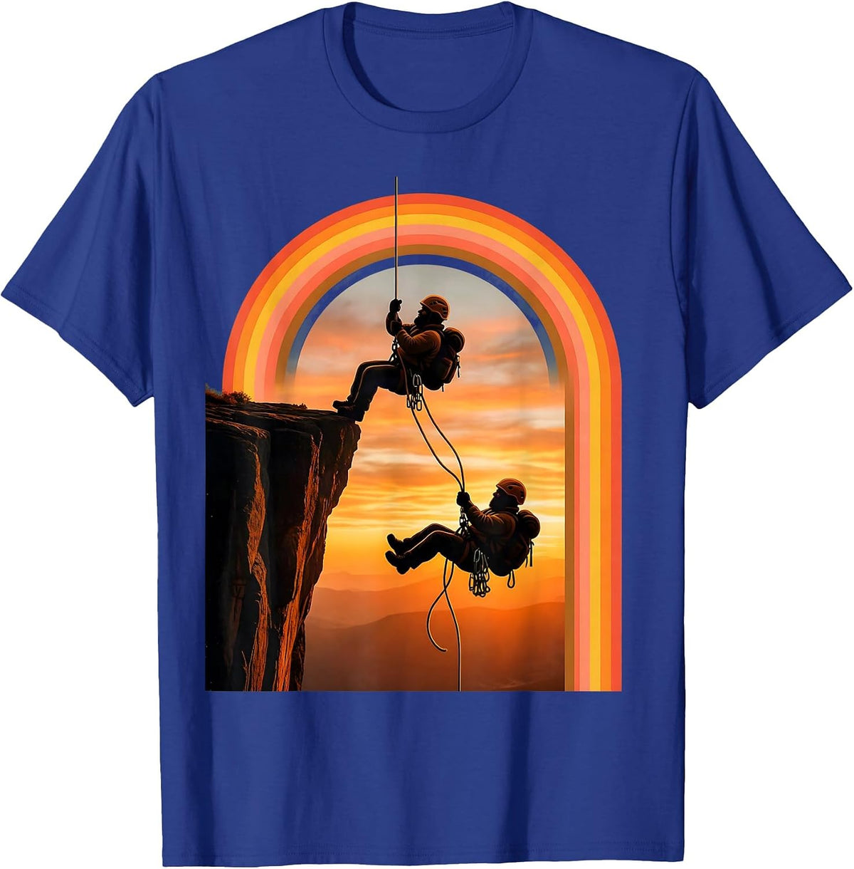 Mountaineer Hanging Over Ledge Funny Climbing T-Shirt - Royal Blue