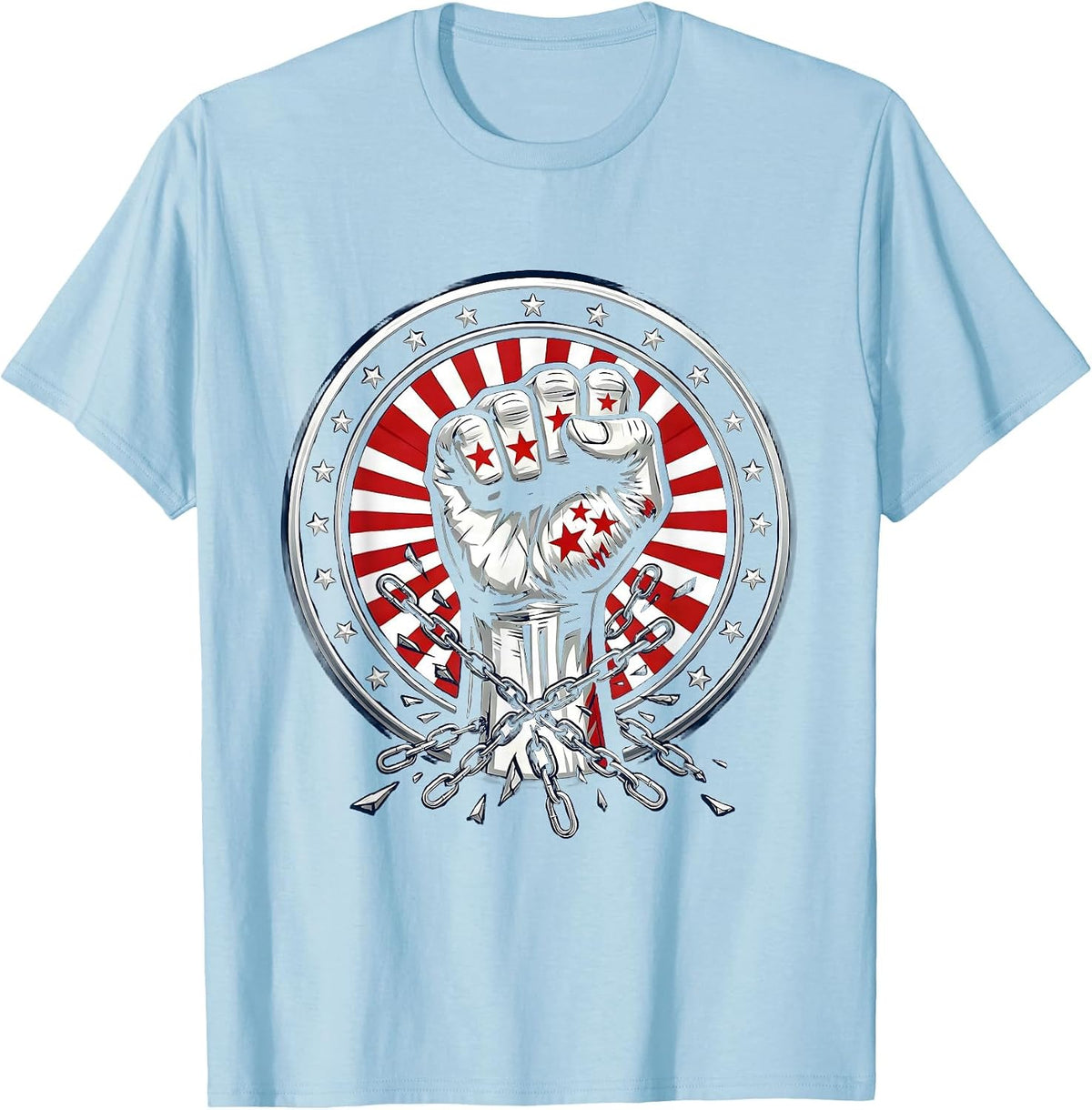 Men's Red Freedom Broken Chains Raised Fist Graphic T-Shirt - Baby Blue