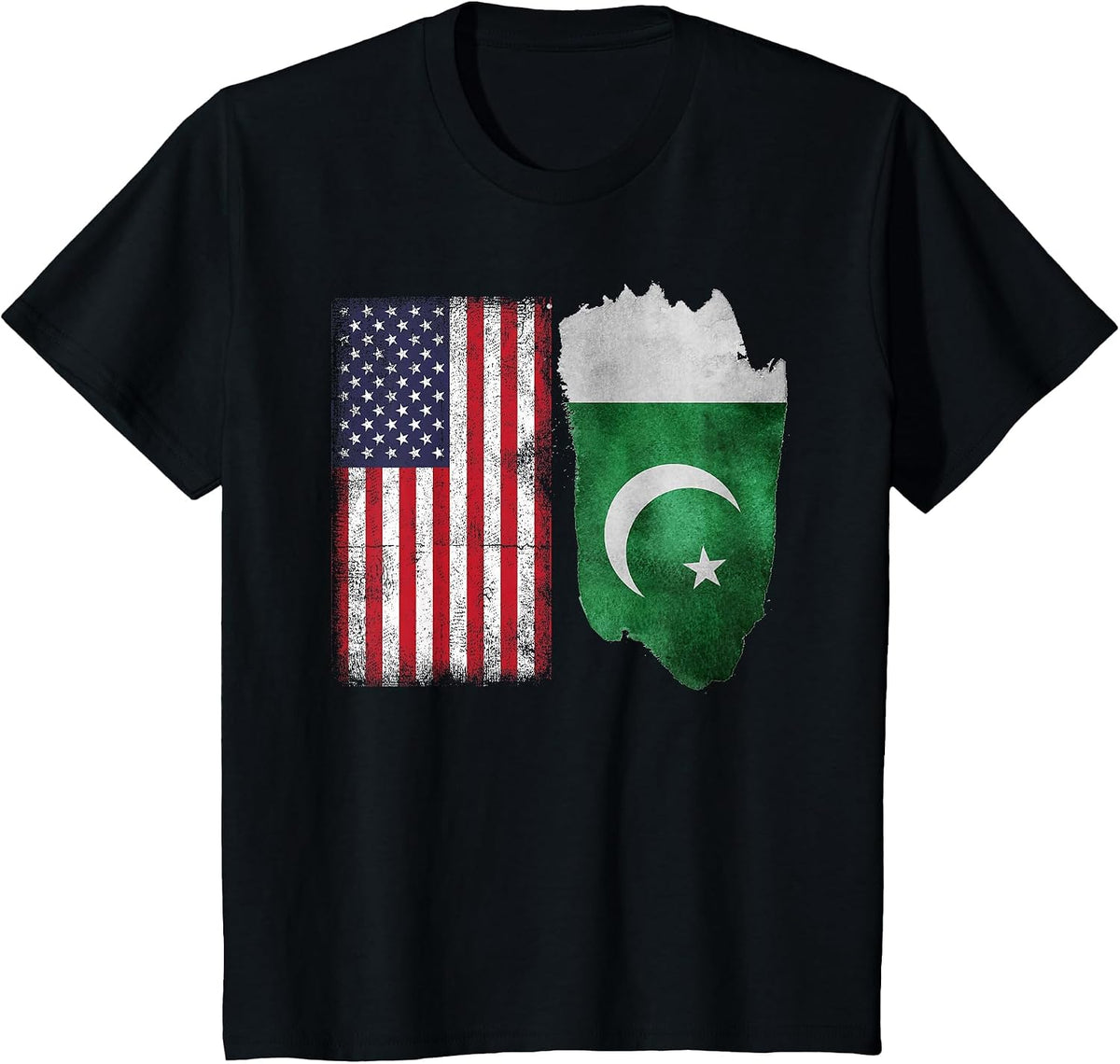 Pakistani Roots | Half American Flag | Pakistan T-Shirt - Black