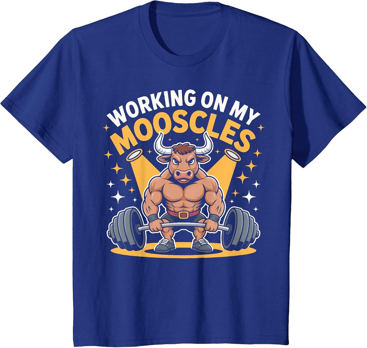 Cow Lifting Weights Working On My Mooscles Gym T-Shirt - Royal Blue