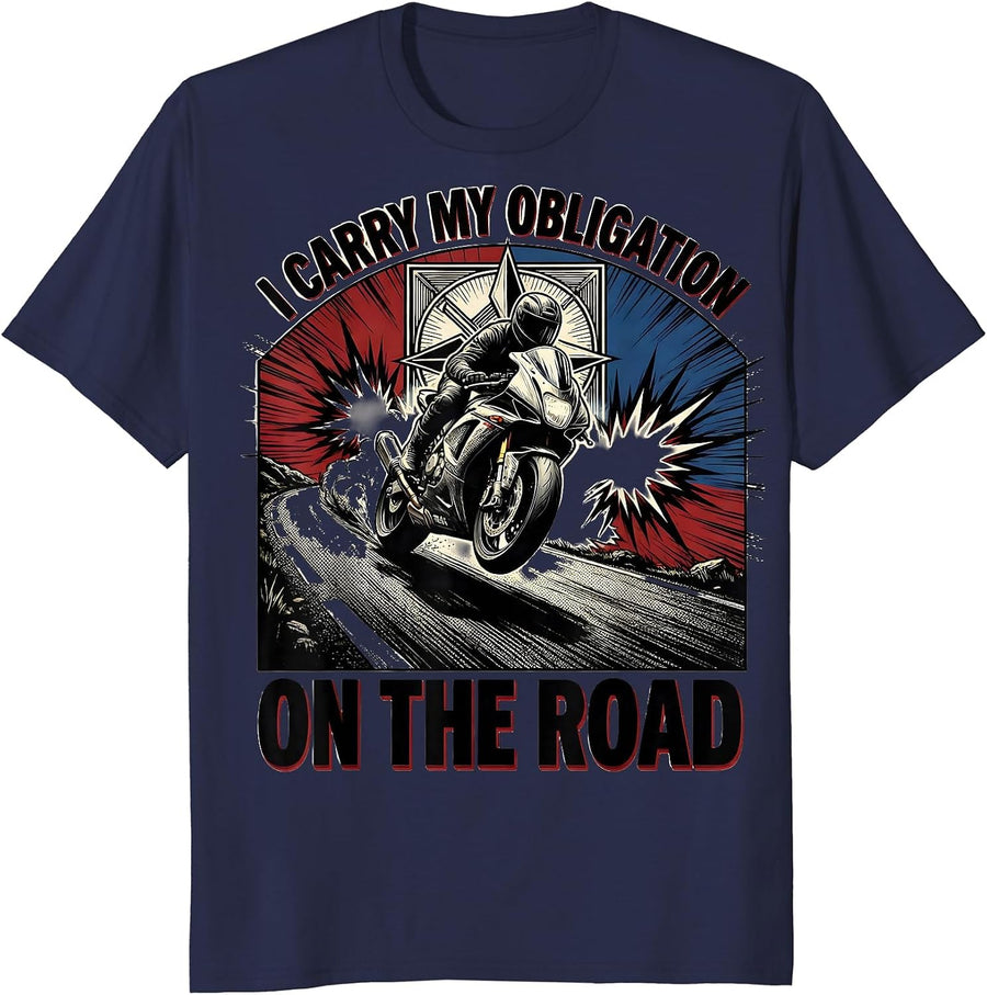 I Carry My Obligation On The Road Masonic Motorcycle Rider T-Shirt - Navy Blue