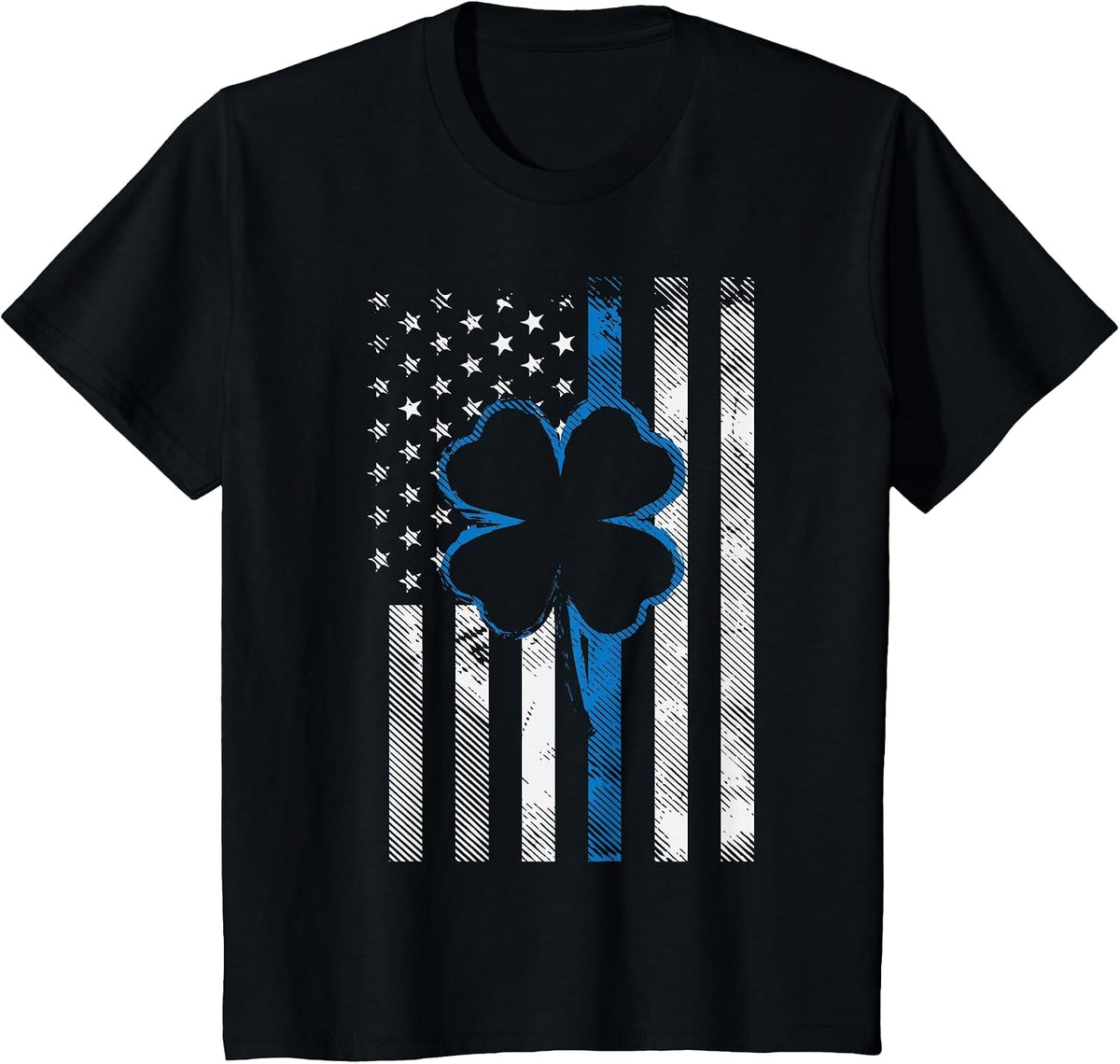 Thin Blue Line LE Cop Police Irish US Flag St Patricks Day T-Shirt - Black
