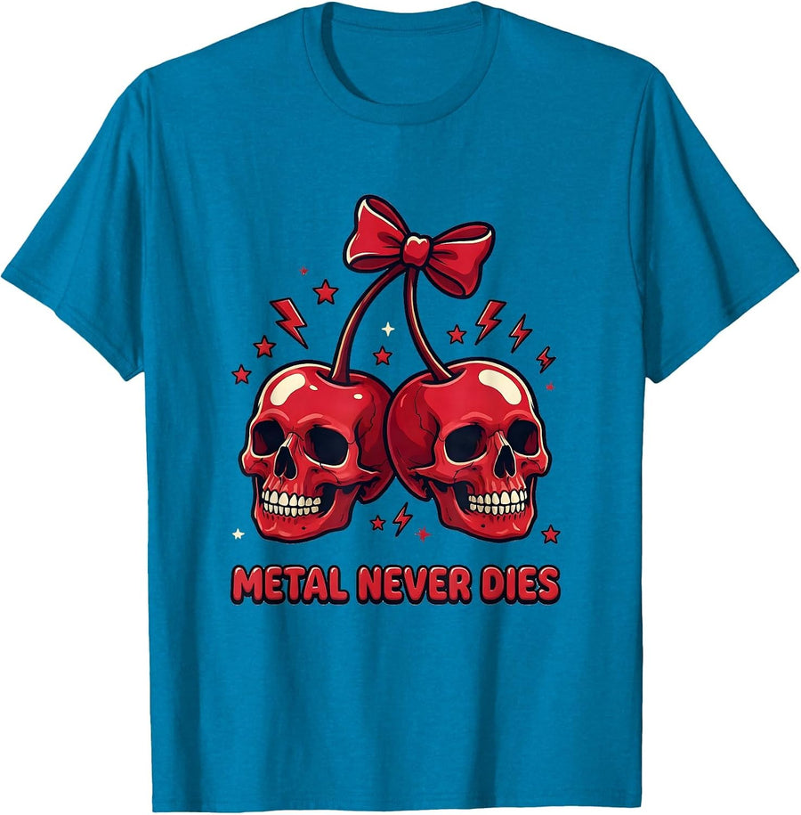 Metal Never Dies Heavy Metal Music Design T-Shirt - Sapphire Blue