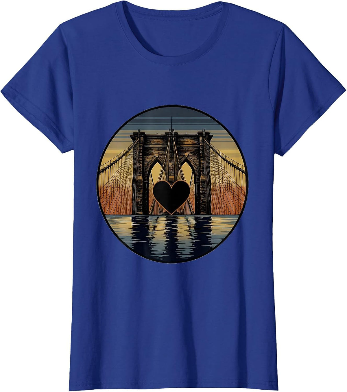Women's Brooklyn Bridge Dusk Cables New York Graphic T-Shirt - Royal Blue
