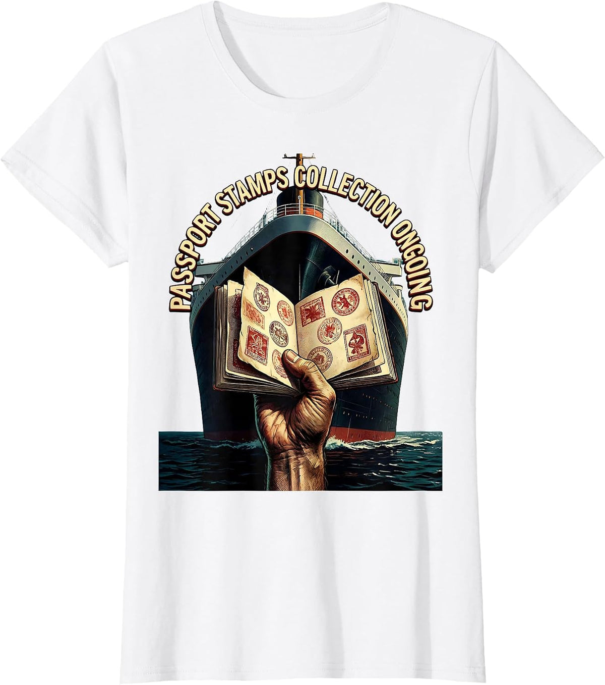Passport Stamps Collection Ongoing Cruise Design T-Shirt - White