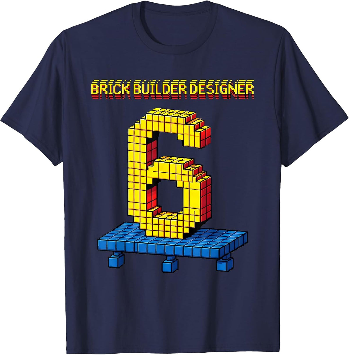 Brick Builder Designer 6 Pixel Art Building Bricks Boy T-Shirt - Navy Blue