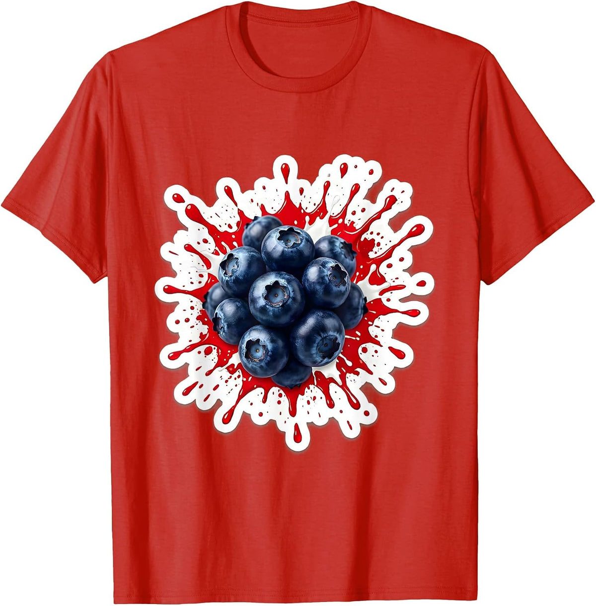 Men's Red White and Blueberries Burst Graphic Tee T-Shirt - Red
