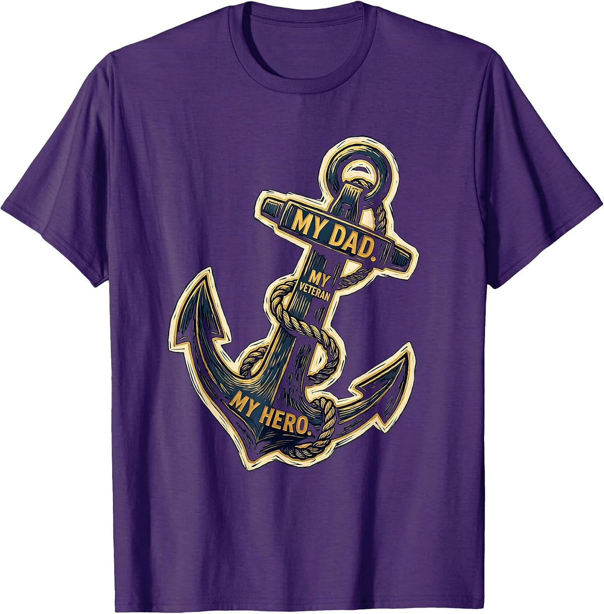 My Dad My Veteran My Hero Vintage Military Family Tribute T-Shirt - Purple
