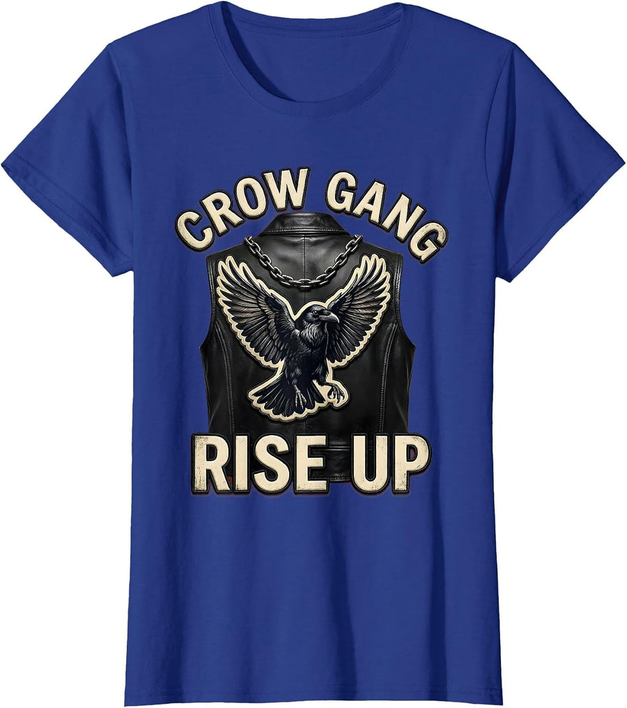 Women's Crow Gang Rise Up Bold Crow Graphic Design T-Shirt - Royal Blue