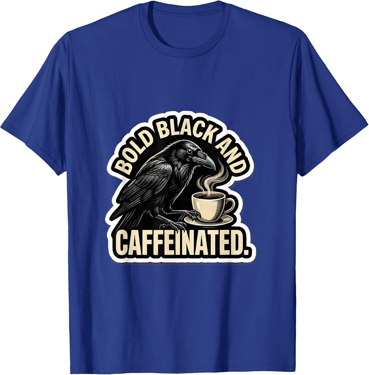 Men's Cawf Crow Bold Black and Caffeinated Design T-Shirt - Royal Blue