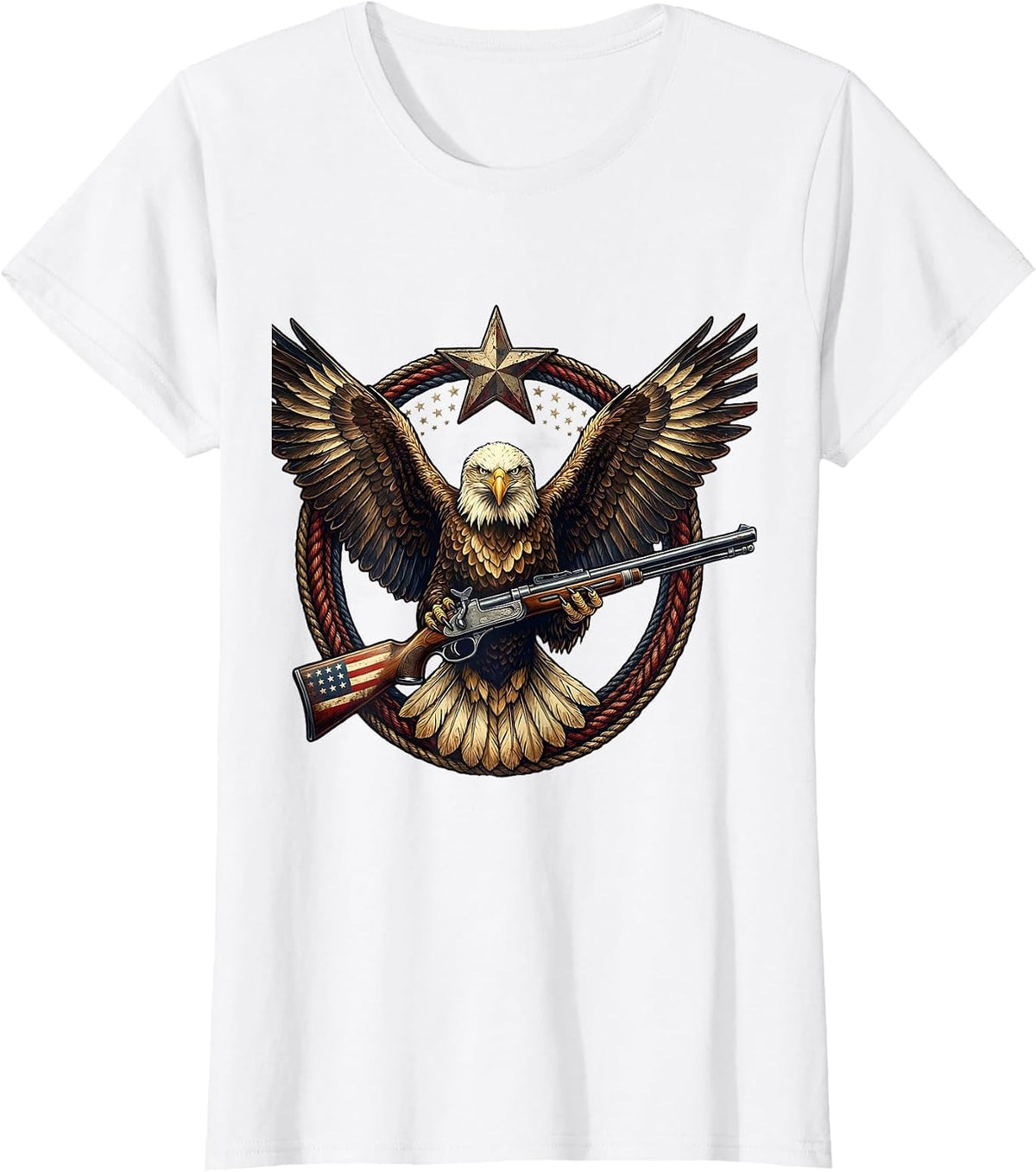 Bald Eagle Perched on Rifle 2nd Amendment T-Shirt - White