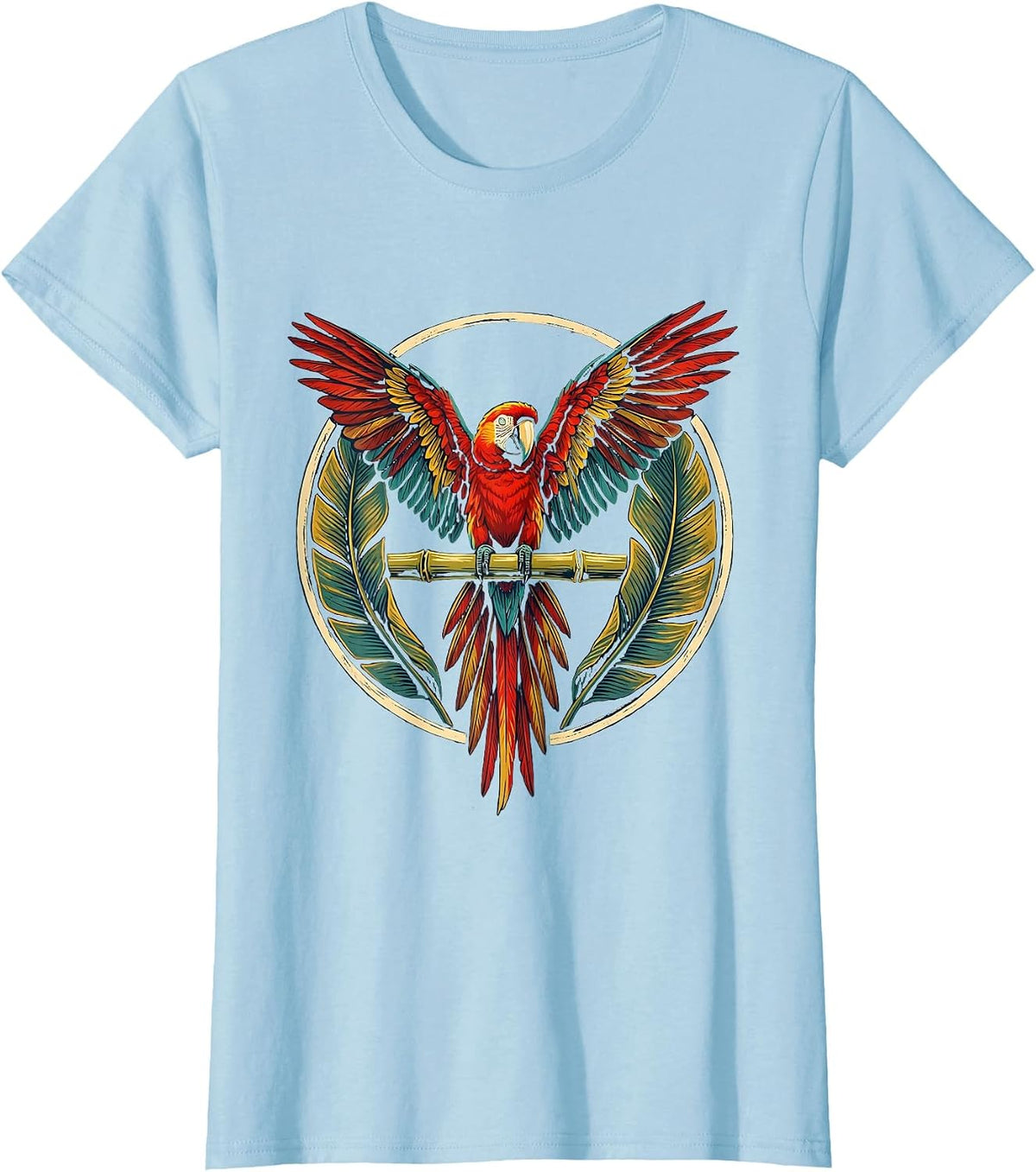 Tropical Parrot on Bamboo Hawaiian Design T-Shirt - Baby Blue