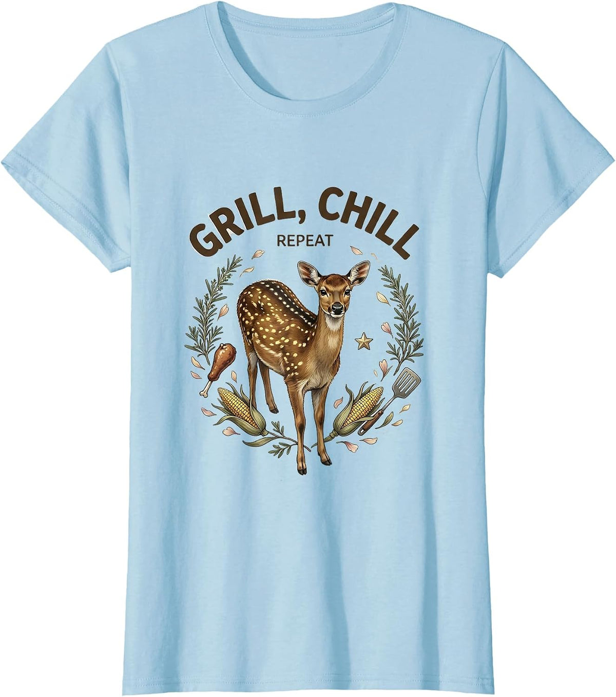 Grill Chill Repeat Labor Day Cookout Design T-Shirt - Baby Blue
