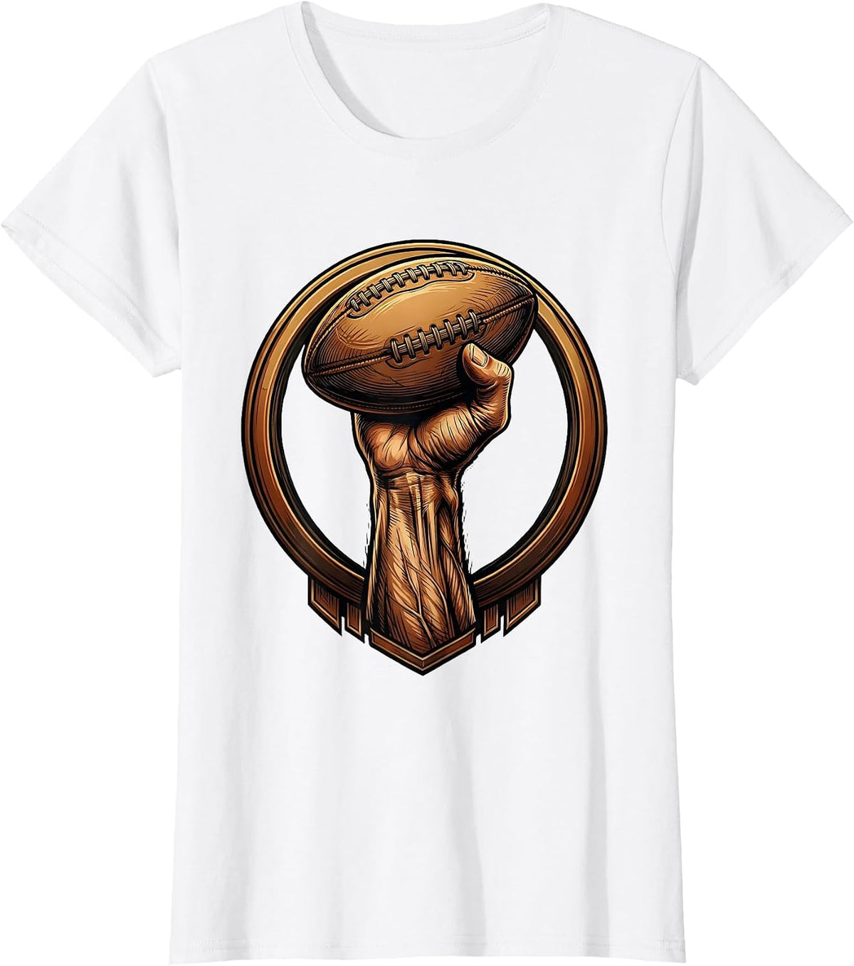 Muscular Arm Gripping Rugby Ball Graphic T-Shirt - White