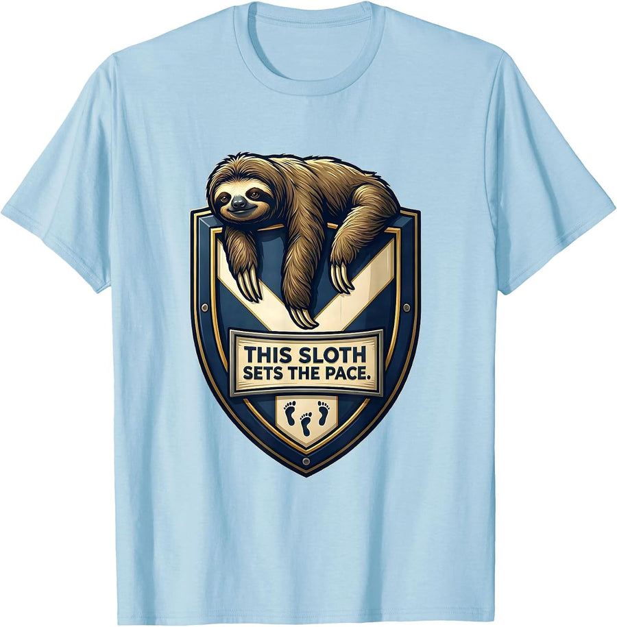 This Sloth Sets The Pace Funny Sloth Lover Humor Gift T-Shirt, Men, Baby Blue, Small - As Pictured