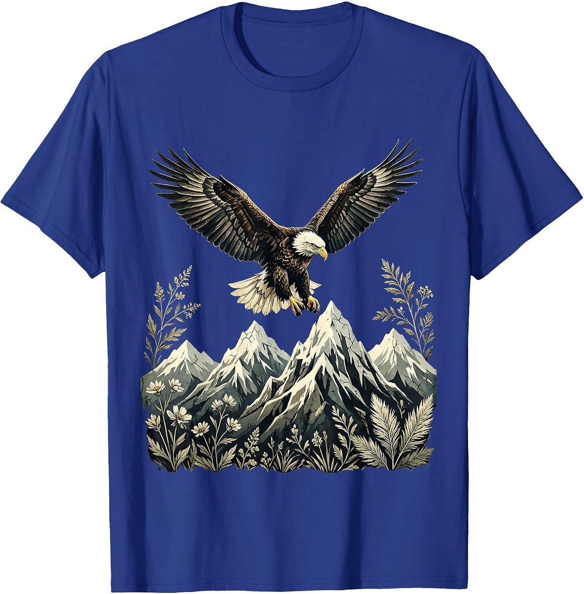 Men's Bald Eagle Soaring Over Snow-Capped Mountains T-Shirt - Royal Blue