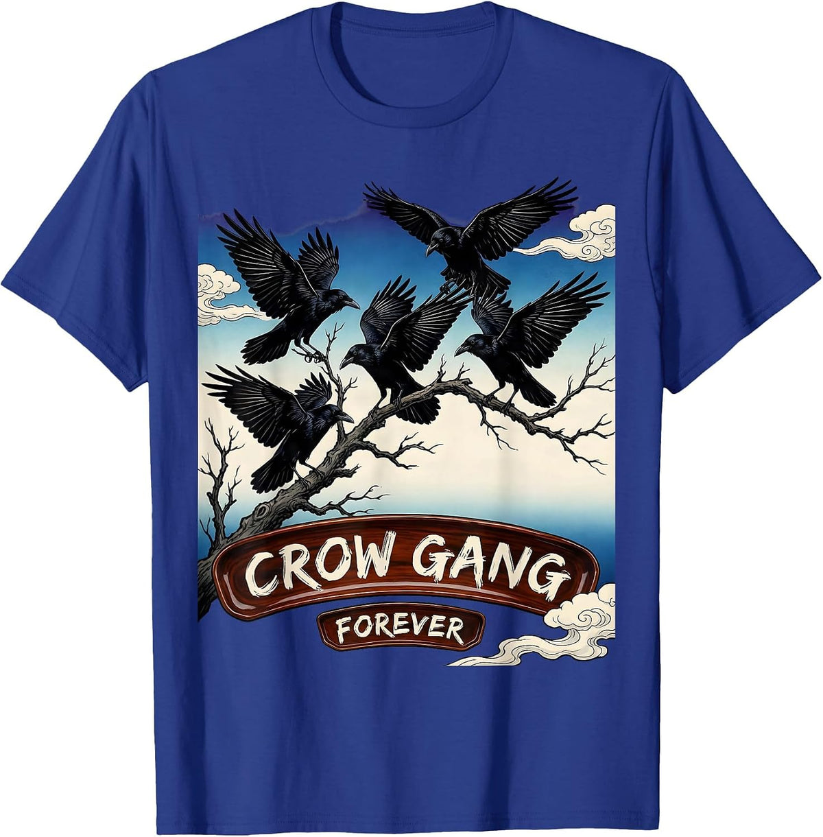 Men's Crow Gang Forever Bold Graphic Design T-Shirt - Royal Blue