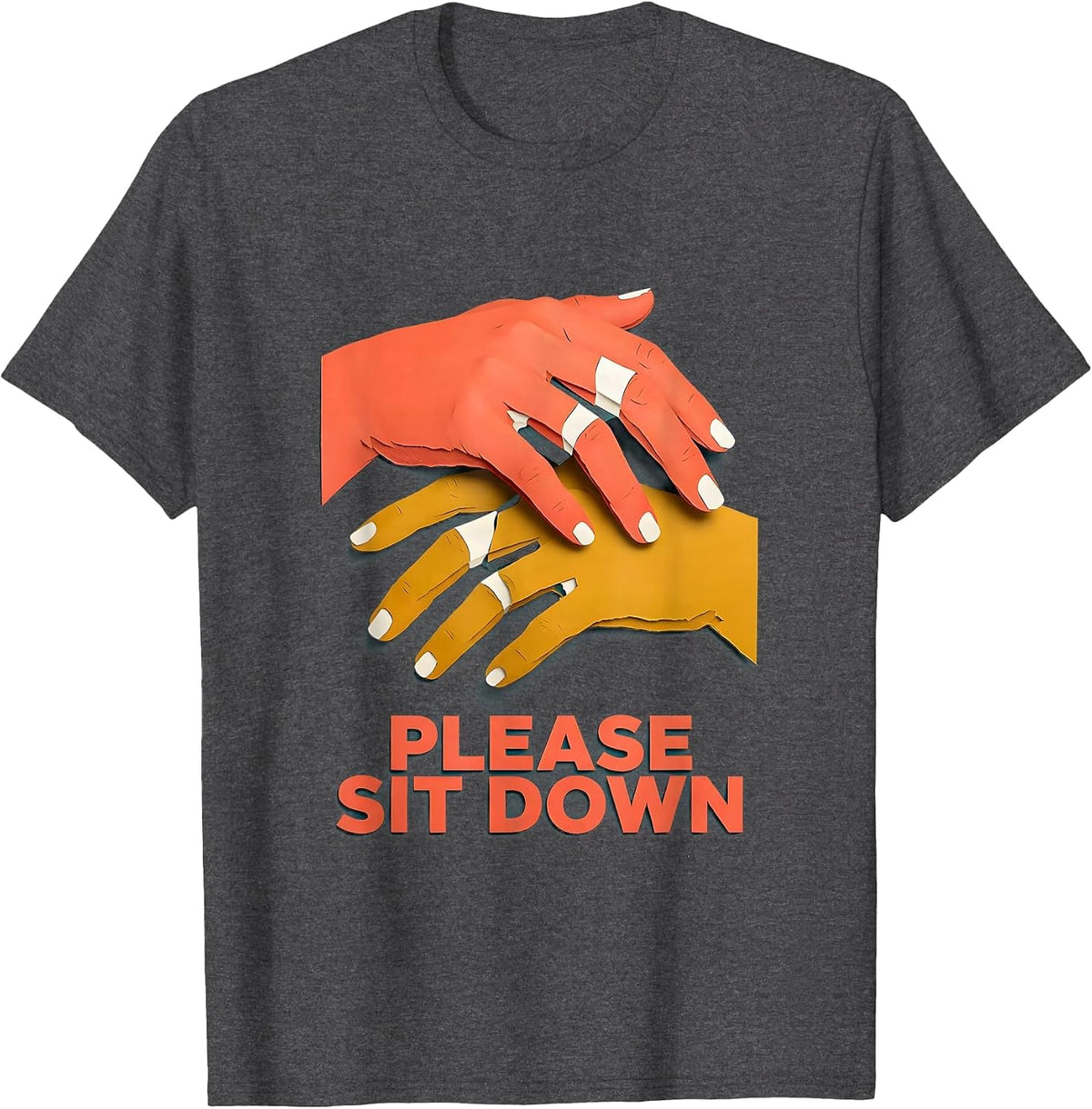 Men's Please Sit Down Paper Cutout ASL Sign Language Teacher Humor T-Shirt - Dark Heather Grey
