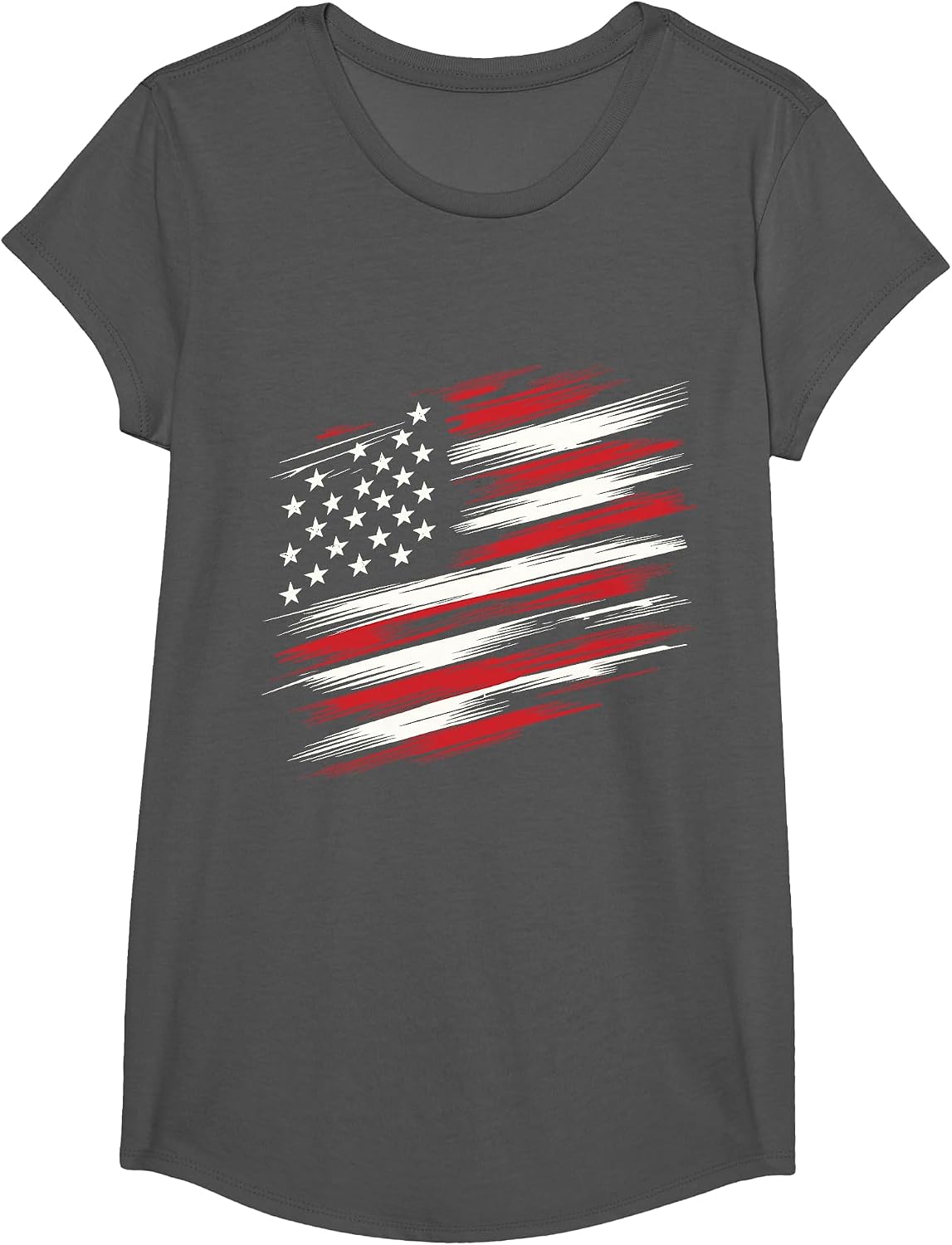 4th of July Shirts Fourth of July Patriotic American Flag T-Shirt - Girls Asphalt Grey