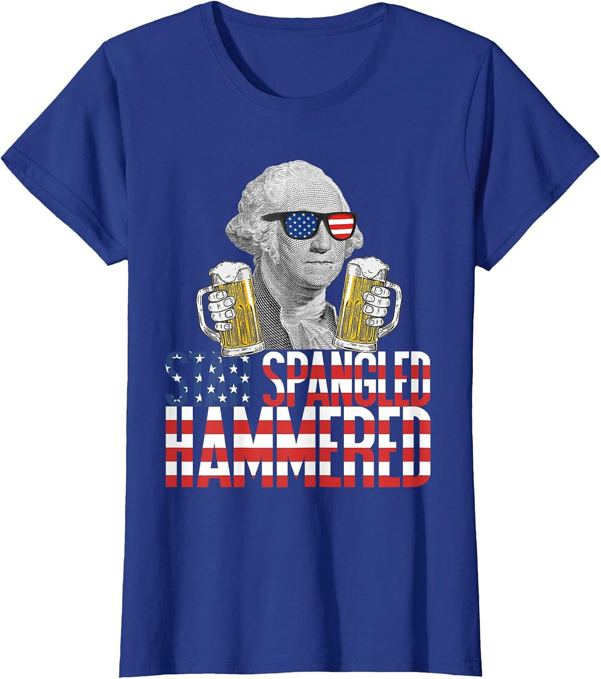 Star Spangled Hammered George Washington Beer Lover T-Shirt - Royal Blue