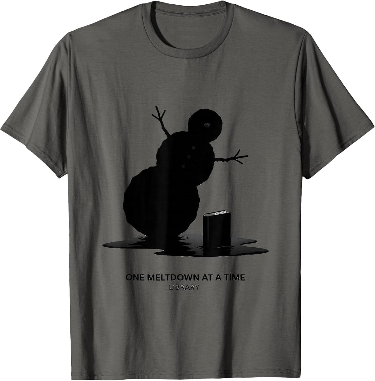 Men's One Meltdown At A Time Library Teacher Christmas Snowman T-Shirt - Asphalt Grey