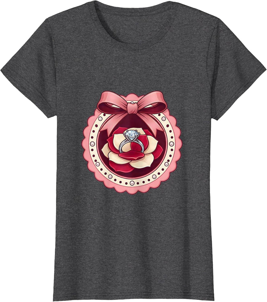 Women's Gigi Diamond Ring Rose Petal Graphic T-Shirt - Dark Heather Grey