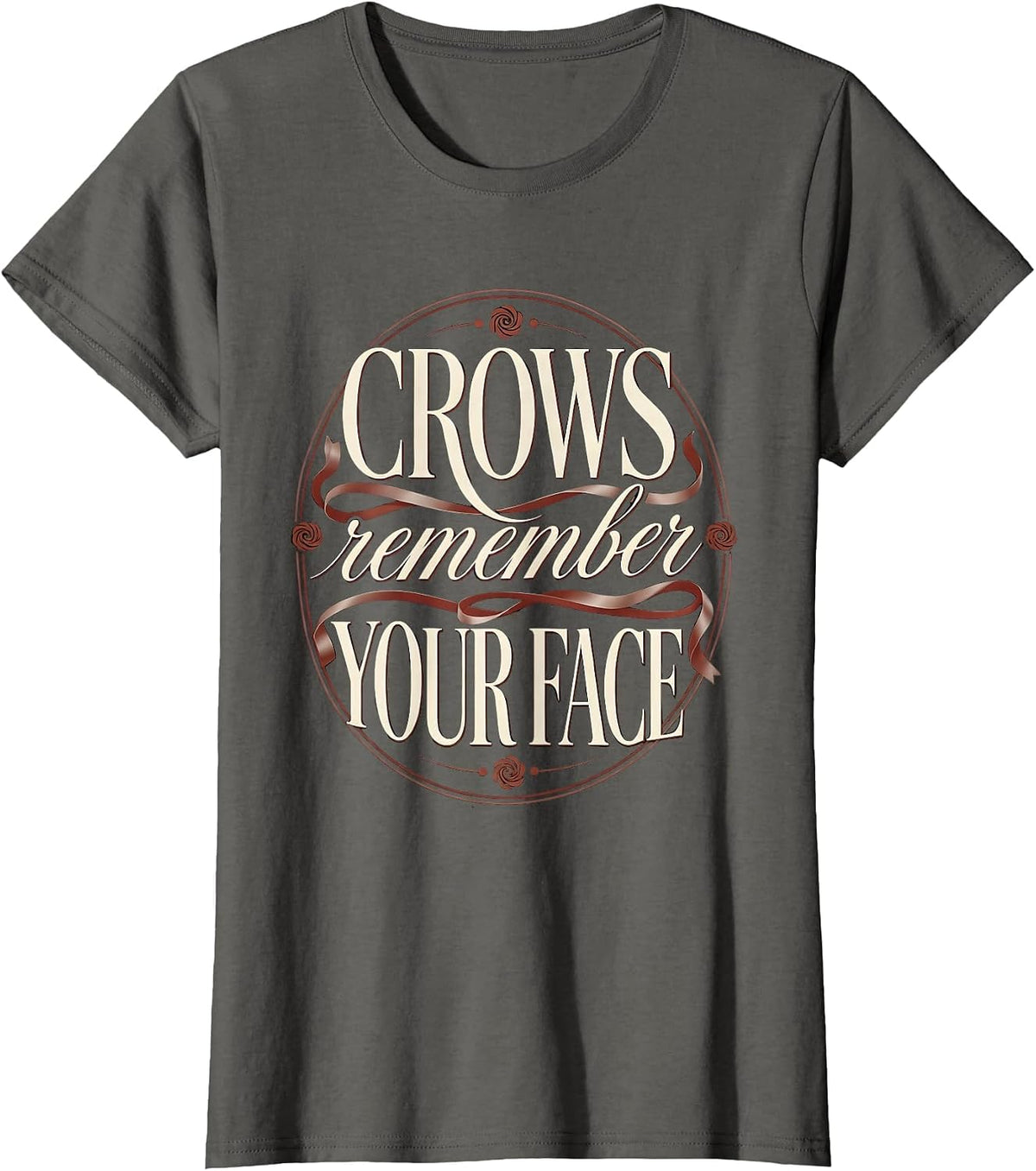 Women's Crows Remember Your Face Nature Art Design T-Shirt - Asphalt Grey