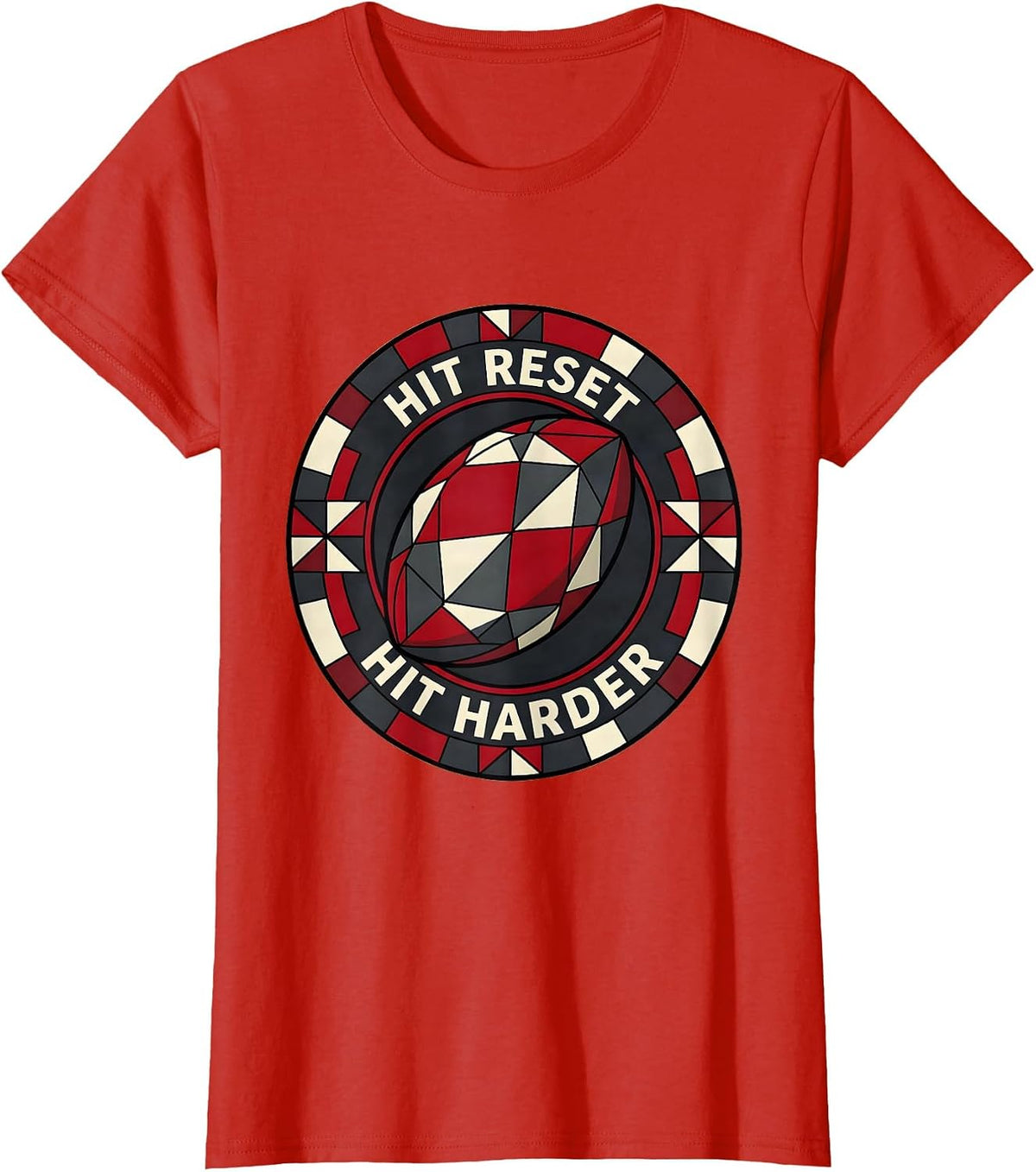 Women's Hit Reset Hit Harder Rugby Graphic Design T-Shirt - Red
