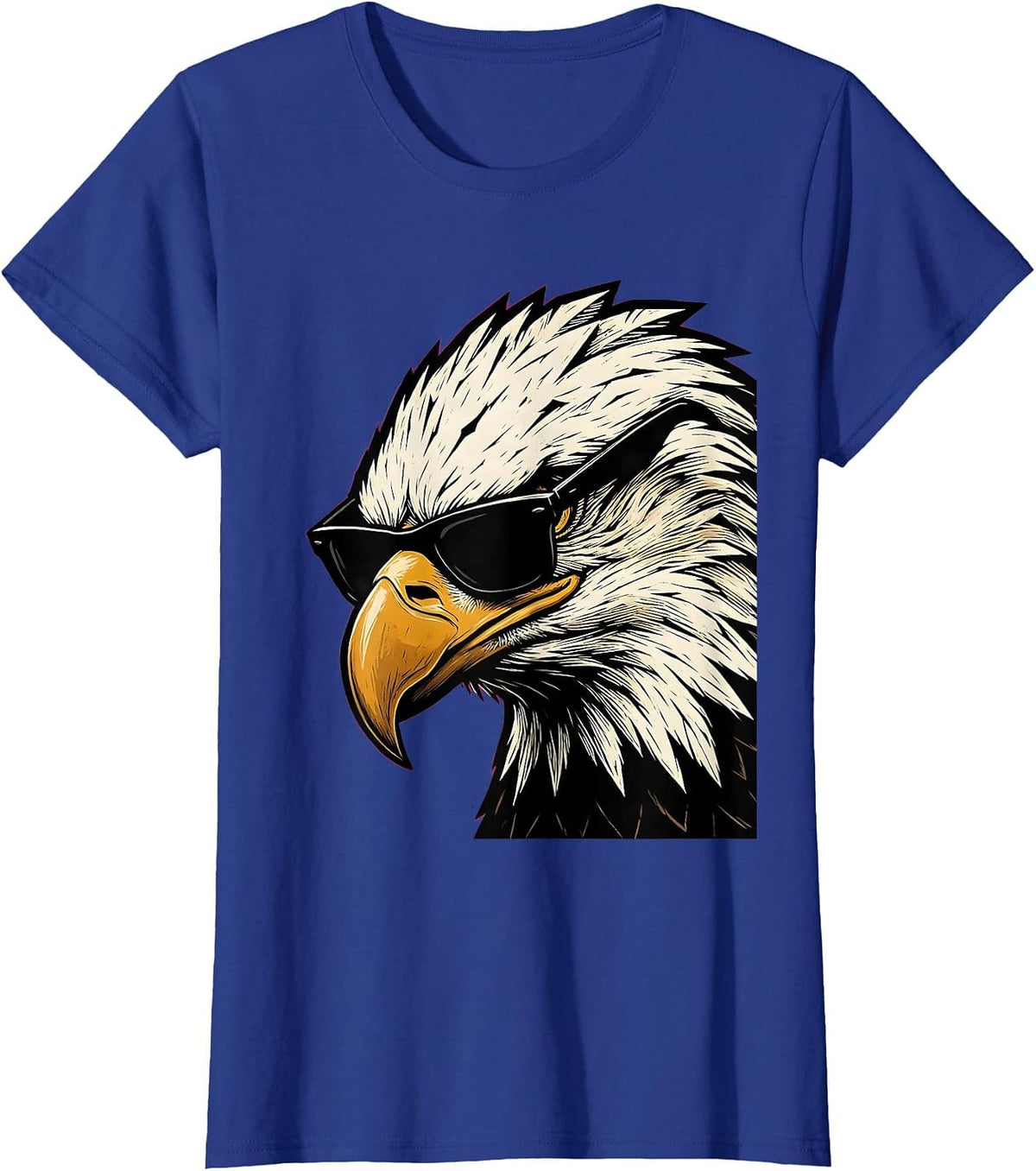 Women's Bald Eagle Sunglasses Linocut Eagle Fan Novelty T-Shirt - Royal Blue