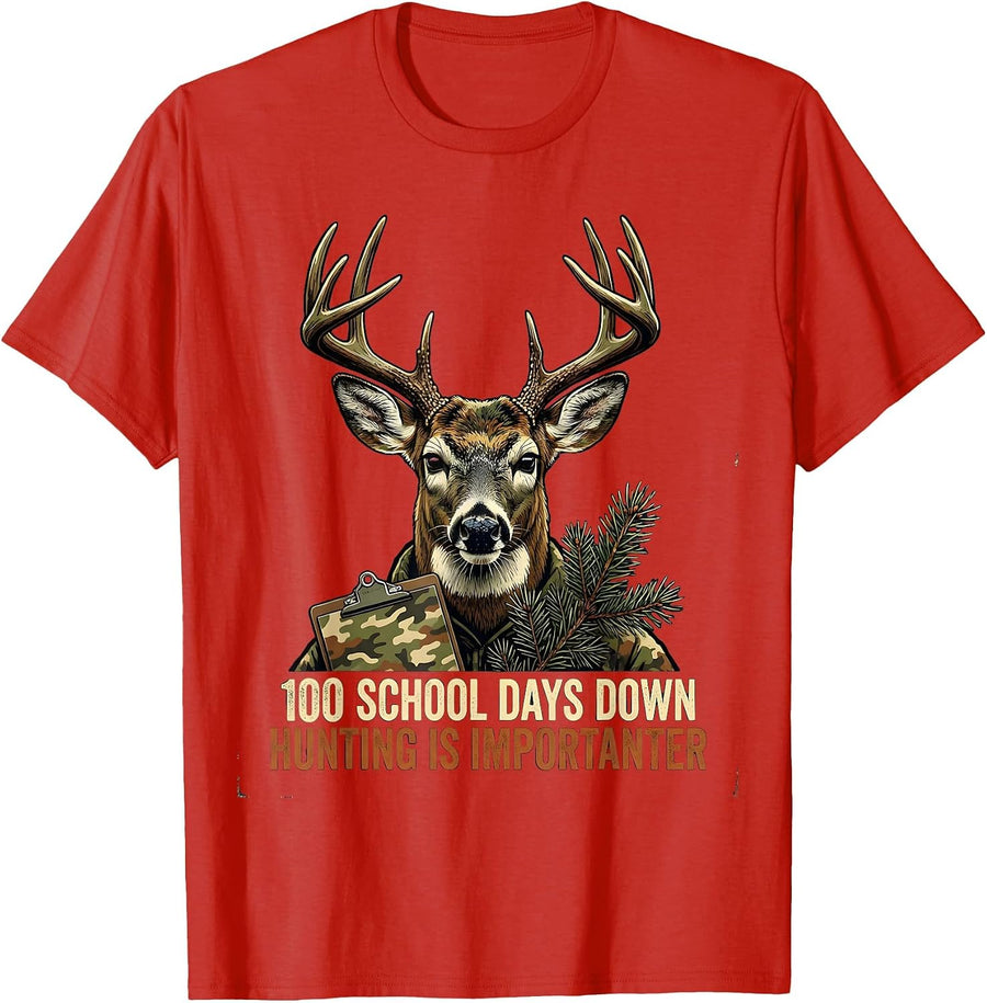 Men's 100 School Days Down, Hunting Is Importanter Vintage T-Shirt - Red