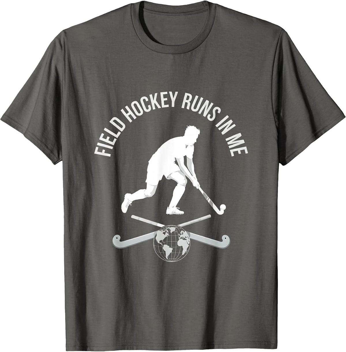 Field Hockey Runs In Me Player Fan Design T-Shirt - Asphalt Grey
