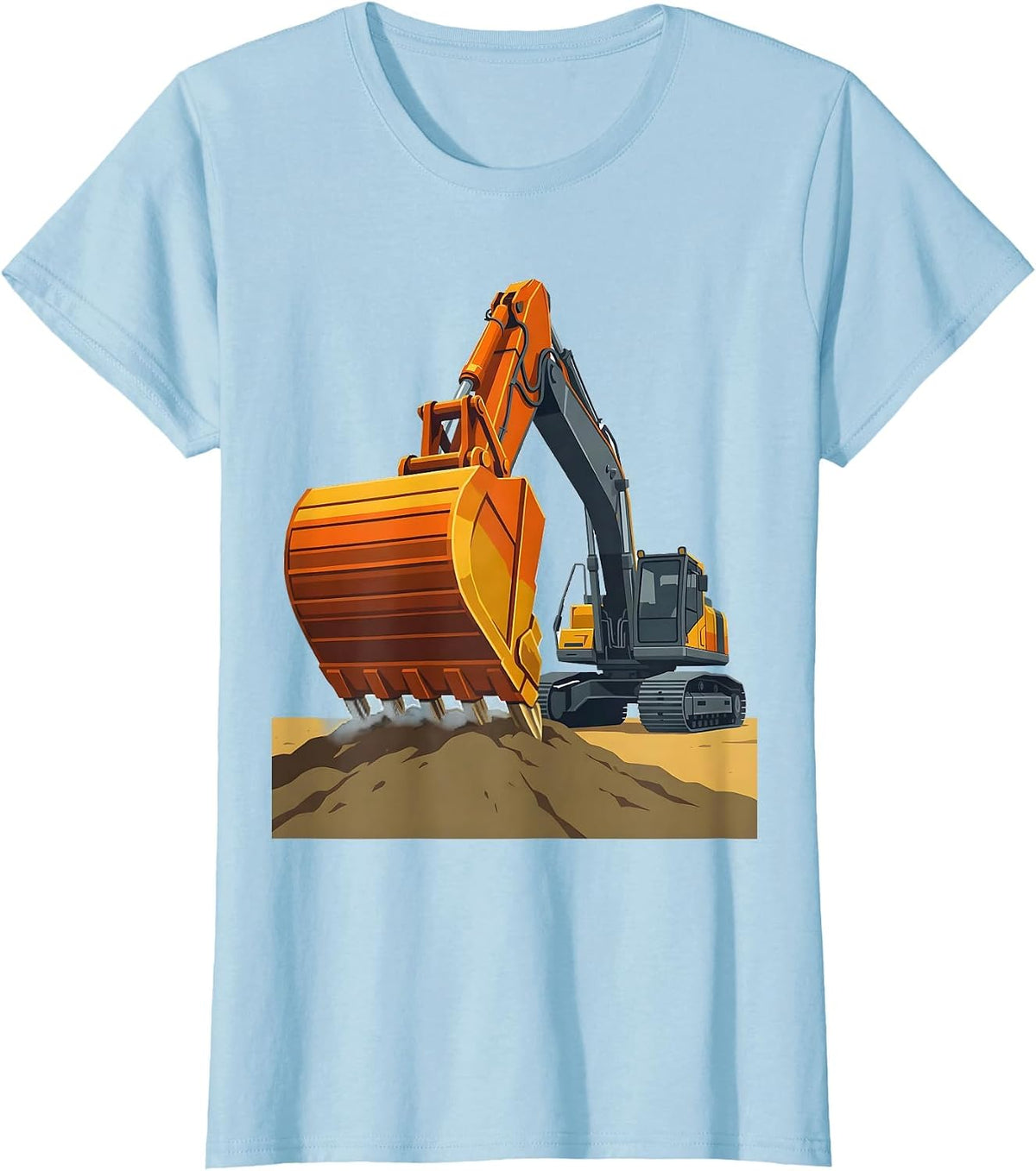 Women's Excavator Boom Flat Vector Funny Construction Worker T-Shirt - Baby Blue