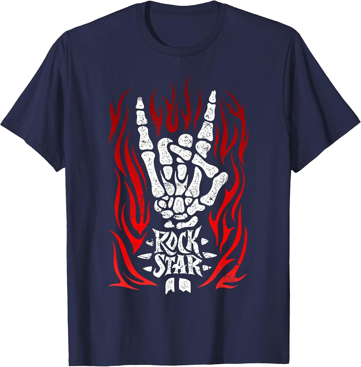 Skeleton Rock Star Tee Heavy Metal Extreme Music Musician T-Shirt - Navy Blue