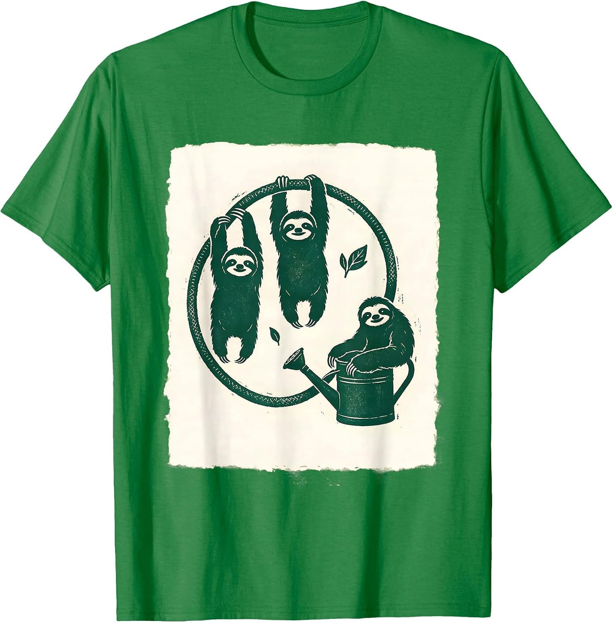 Men's Hooked Sloth Silhouettes Rubber Stamp Sloth Lover Humor T-Shirt - Kelly Green