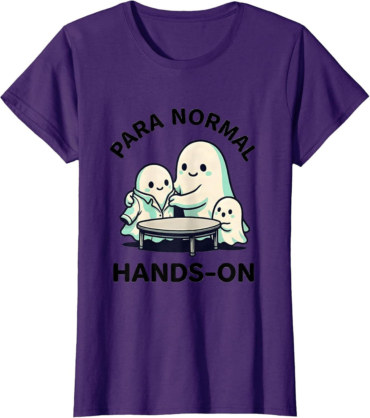 Women's Para Normal Hands-On Cute Kawaii Ghost Paraprofessional T-Shirt - Purple