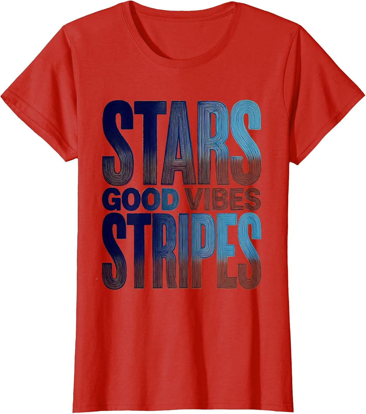 Women's Stars Stripes Good Vibes USA Patriotic Design T-Shirt - Red