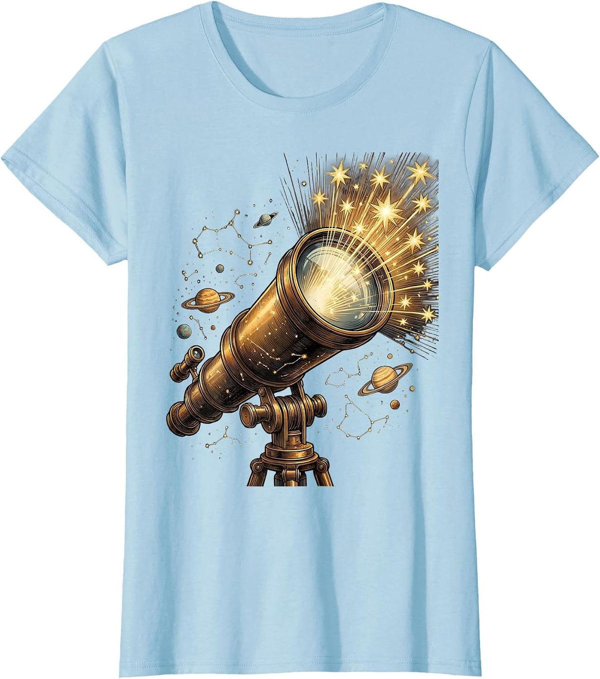 Telescope Starlight Astronomy Illustration T-Shirt - Baby Blue