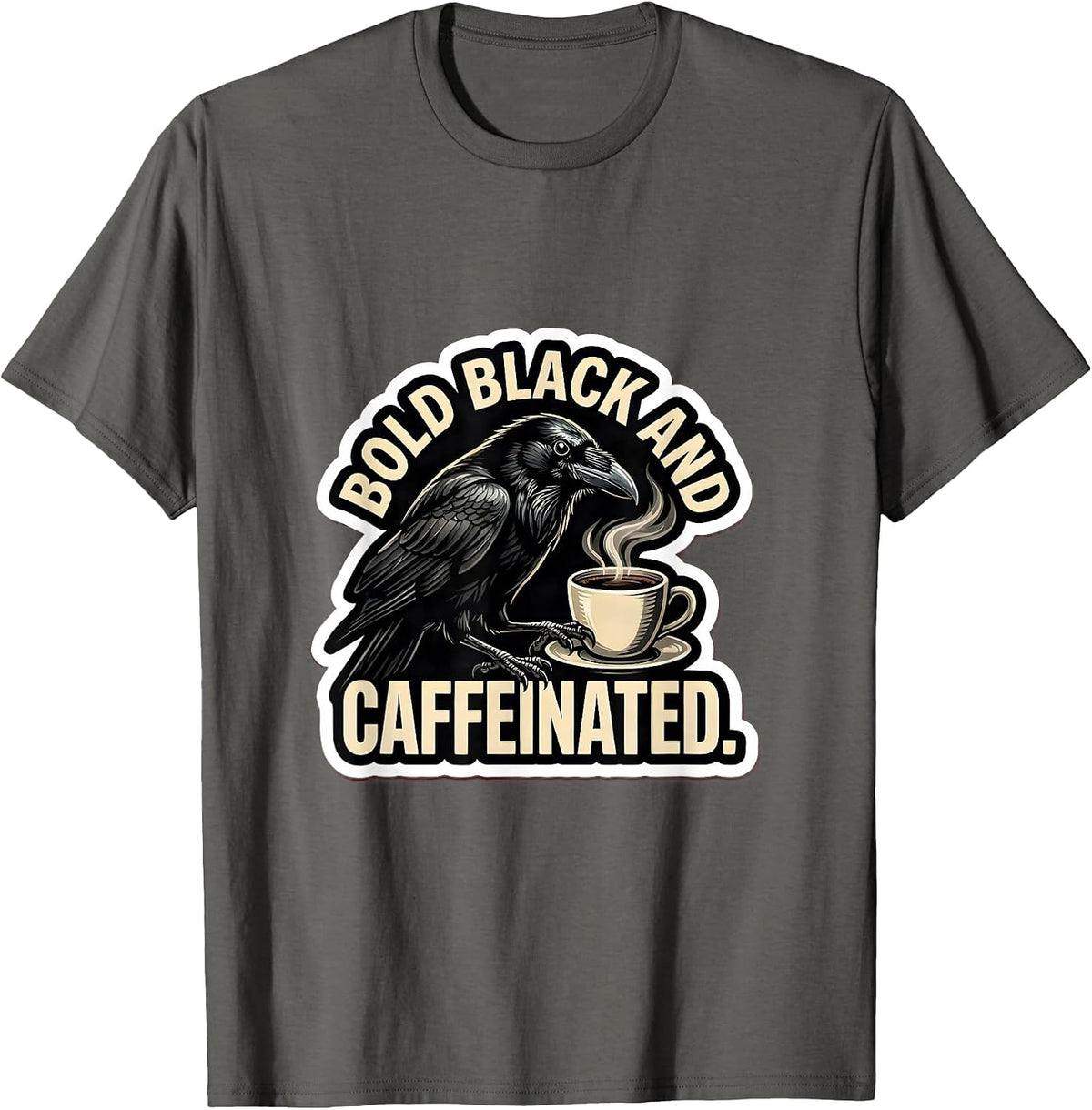 Men's Cawf Crow Bold Black and Caffeinated Design T-Shirt - Asphalt Grey