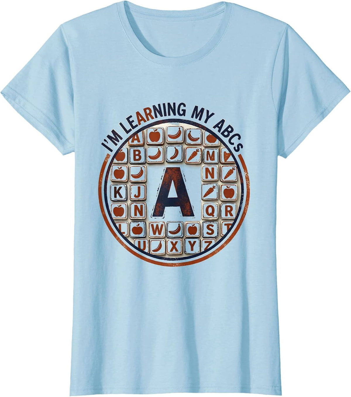 I'm Learning My ABCs Rubber Stamp Kids Alphabet Chart T-Shirt - Baby Blue
