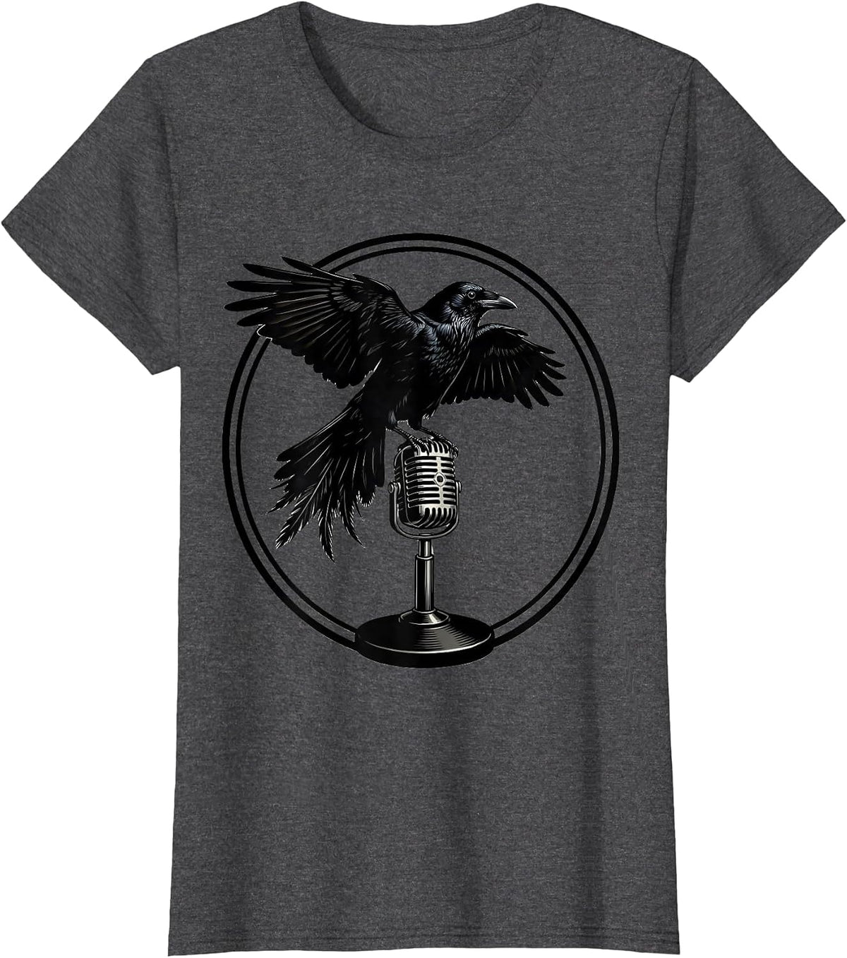 Women's Crow on Microphone Stand Rock Band Graphic T-Shirt - Dark Heather Grey